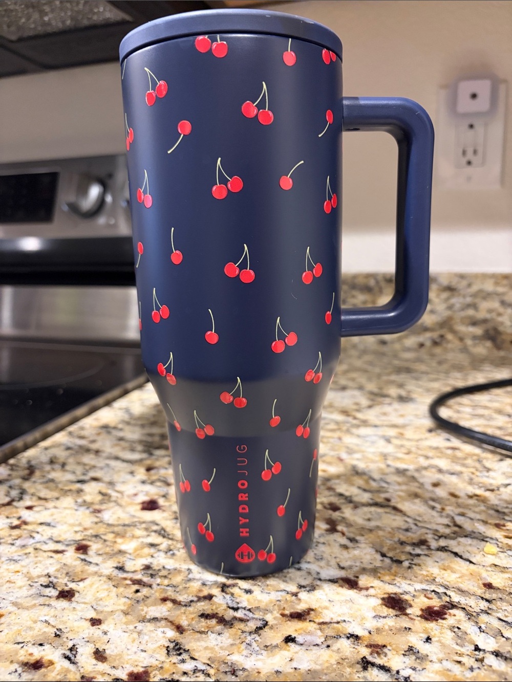 HydroJug Navy with Red Cherry Pattern Insulated 32oz tumbler